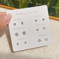Elegant set of 6 pairs of small silver stud earrings with floral and sea life motifs - SLO3 Snowflake Dolphin [6-Piece Set]