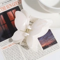 Elegant marble white butterfly hair claw clip with double-layered acetate butterfly wings - Milky White