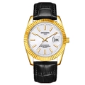 Fashionable waterproof quartz watch with black leather strap and gold case for couples - Black Strap Gold Case White Dial Men's