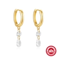 S925 Sterling Silber Creolen in Gold-Finish mit klaren Zirkonia-Tropfenanhängern - Doppelter Wassertropfen Anhänger-Stil (Gold#5) / 925er Silber