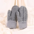 Winter warm gray knitted mittens for women with soft plush faux fur cuffs - One Size / Gray