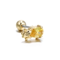 Golden stainless steel pig cartilage stud earring with yellow oval zircon gemstone - Pig (Yellow)