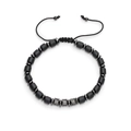 Unisex black hematite beaded bracelet with micro-pave cylinder accents and adjustable cord - 389 Black Black