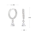Detailed macro view showing S925 sterling silver hoop earring dimensions of 18mm height - Silver (White Rhinestone)
