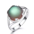 925 sterling silver ring with oval frosted gradient green gemstone and four-prong setting - Size 5 / Spherical Gradient Green Matte Bead Style (RUJ030-1)
