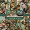 6x6 inch vintage scrapbooking paper sheets with 12 diverse floral and clock patterns - 21041a 24 Sheets