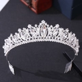 Sparkling silver bridal crown with intricate rhinestones and integrated hair combs - Silver White Rhinestone