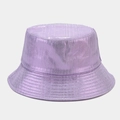Iridescent purple metallic bucket hat with pleated texture and shiny reflective surface - Light Purple