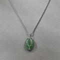 Green aventurine teardrop pendant necklace with silver tree of life wire wrap and twist chain - Tree Of Life Wrapped Green Aventurine (NSN-210700371)