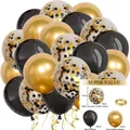 50pcs black and gold 12-inch balloon arch kit with metallic and confetti textures - Black Small Set