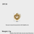 Macro shot of 10mm gold heart charm in stainless steel with cubic zirconia stones - DFC30-Heart