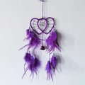Double heart purple dream catcher with feathers and beads for wall hanging decor - Purple Double Heart