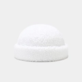 Detailed close-up showing the soft texture of a white sherpa fleece miki hat - Adjustable / White
