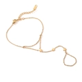 18K gold plated stainless steel hand chain bracelet with three star charms and ring link - Three Star Style (31885)
