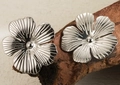 Elegant silver five-petal flower stud earrings with detailed radial texture - Silver Radial Brushed Flower Stud