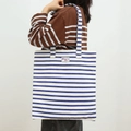 Classic blue and white striped canvas tote bag with Refreshing Day patch decoration - Single Layer Stripe - Blue