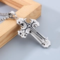Gothic punk cross pendant necklace with black enamel inlay and chunky steel box chain - Style A Two-tone Black (Box Chain) / 50cm