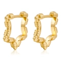 Detail shot of golden star hoop earrings with intricate twisted rope texture surface - Star Shape Twisted / Gold