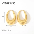 Boucles d'oreilles créoles en acier inoxydable plaqué or 18 carats avec texture nervurée - Grandes Boucles d'Oreilles C Croissant (YYE023435) / Or