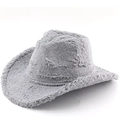 Cappello da cowboy western in peluche grigio con tesa larga in finta pelliccia calda - M(56-58cm) / Grigio