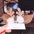 Sparkly reindeer antler hair clips with gold glitter and white faux fur pompoms - 32# Pom Pom Christmas Hair Clip - Brown