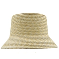 Detailed view of natural straw weave texture on a beige summer bucket sun hat - Simple Solid Woven Style (JX-S77626)
