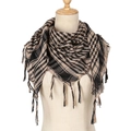 Detail of houndstooth desert tactical scarf with fringe tassels on mannequin - Khaki