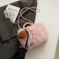 Borsa a mano rosa in peluche a forma di zucca con ciondolo a orso per donna - Rosa