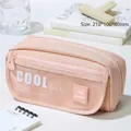 Large capacity minimalist orange canvas pencil case with transparent window and zipper - Dirty Orange