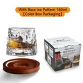 Rotating ice texture glass whiskey cup with wood base and premium gift box - Hammered Pattern / With Color Box + Wood Base