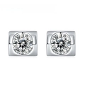 S925 sterling silver stud earrings with round brilliant-cut diamond in square setting - Moissanite Simple Square Base Style (S05A) / Moissanite + S925 Silver