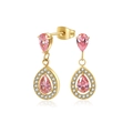 Pink teardrop zircon earrings with gold plating and halo micro-pave crystals - One Pair / Gold-Tone Pink Zirconia