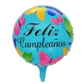 18-inch blue round foil balloon with butterfly print and Feliz Cumpleaños text - Round Butterfly Spanish Birthday