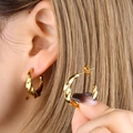 Elegant 18K gold-plated twisted rope C-shaped hoop earrings for a vintage fashion look - Twisted Texture Hoop / Gold Twisted Rope