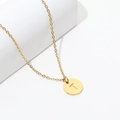 18k gold plated stainless steel necklace featuring a round pendant with engraved letter T - Gold T