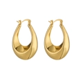 Polished gold teardrop hoop earrings with geometric chunky hollow design for women - Gold Oval