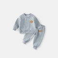 Toddler warm fleece sweatshirt and pants set in light grey with brown bear patch - 90cm / Light Gray