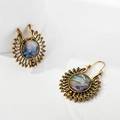 Vintage golden hollow-out hoop earrings with iridescent shell inlay in bohemian style - Antique Gold (2733)