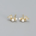 Elegantes pendientes de plata S925 dorada con perlas blancas y circonitas de corte marquise - Plata 925 / Dorado