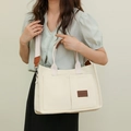 Cream canvas tote bag with brown leather accents and wide shoulder strap - Off White