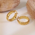 Braided 18K gold-plated stainless steel hoop earrings with elegant textured wheat pattern - Earrings / Gold