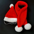 Christmas pet set featuring a red plush hat with elastic strap and matching scarf for pets - Red Pet Christmas Hat and Scarf Set