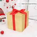 Matte gold 25cm Christmas gift box with red ribbon bow for festive store window display - 25cm Matte Gold Gift Box