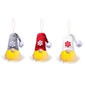 Drei leuchtende Weihnachtswichtel zum Aufhängen mit grauen roten und weißen Schneeflocken - 3er-Set - Schneeflockenstil