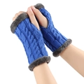 Blue cable knit fingerless gloves with grey faux fur trim for winter warmth - One Size / Light Blue 17#