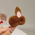 Barrette lapin en peluche marron avec oreilles 3D et fausse fourrure douce pour enfants - Marron