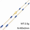 Gold plated titanium steel chain necklace featuring vibrant blue cylindrical beads - Gold Blue (KN232198-Z)