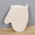 Creamy white exfoliating bath glove with thumb hole and hanging loop in natural linen - Jute Dot Flat Opening Glove (21x17CM)