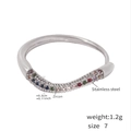Colorful zircon wave ring in 18k gold plated stainless steel, size 7, 1.2g weight - US 7 / Silver/Multicolor Zirconia