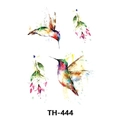 Waterproof temporary tattoo sticker featuring colorful watercolor hummingbirds and flowers - Th-444 / 210*148mm